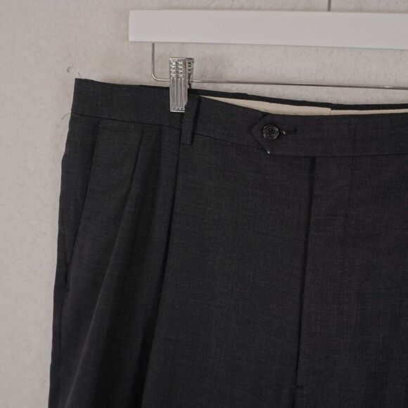 Hart Schaffner Marx Wool Charcoal‎ Gray Pleated Cuff High Rise Dress Pants 39/31 - Picture 3 of 7